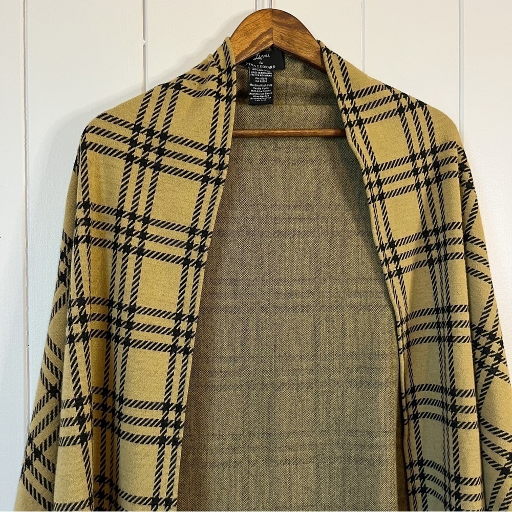 Lennie for Nina Leonard Off Yellow Plaid with Fringe Shawl. Size OS. - Picture 2 of 6